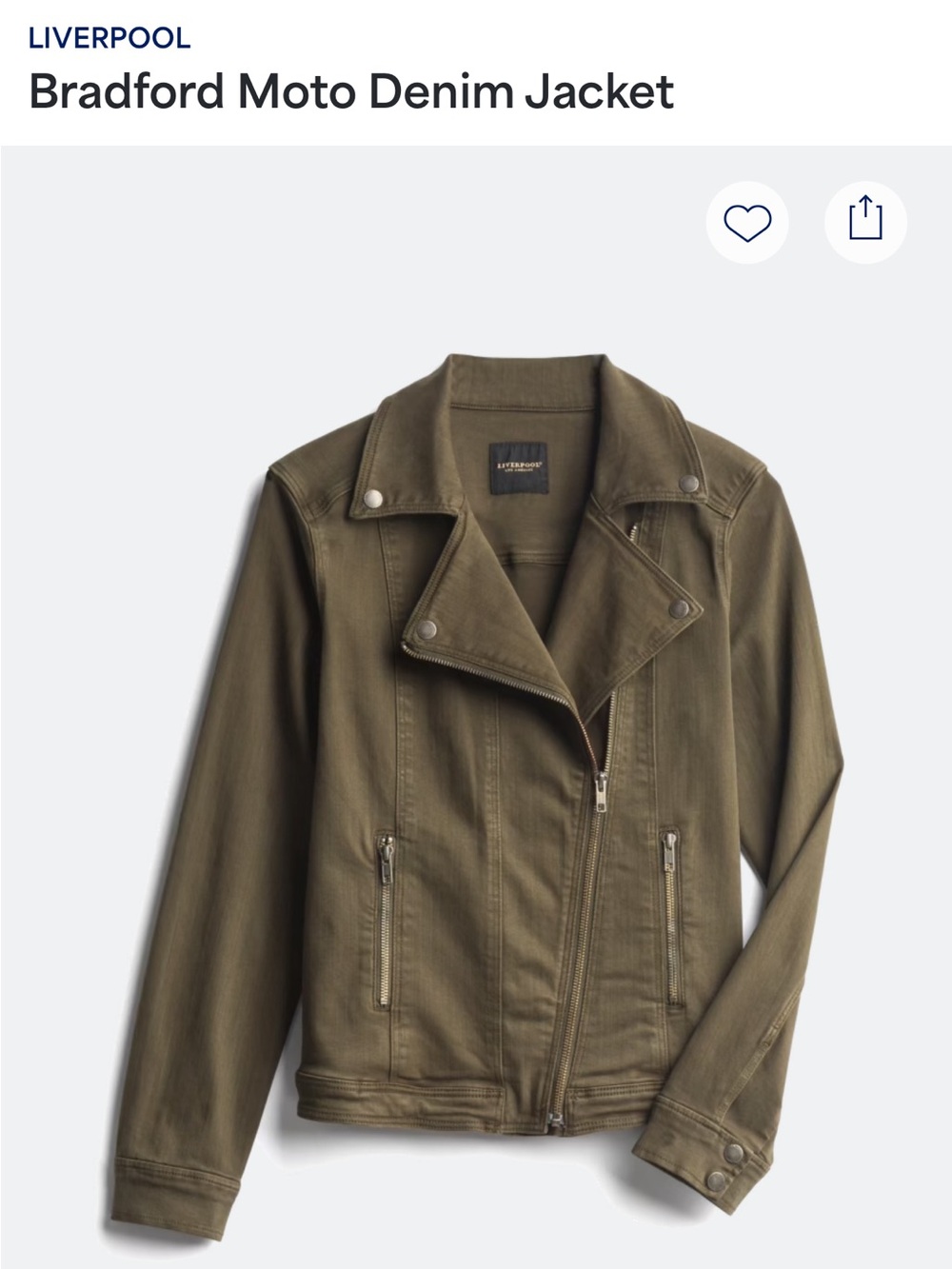 Liverpool Olive Moto Denim Jacket